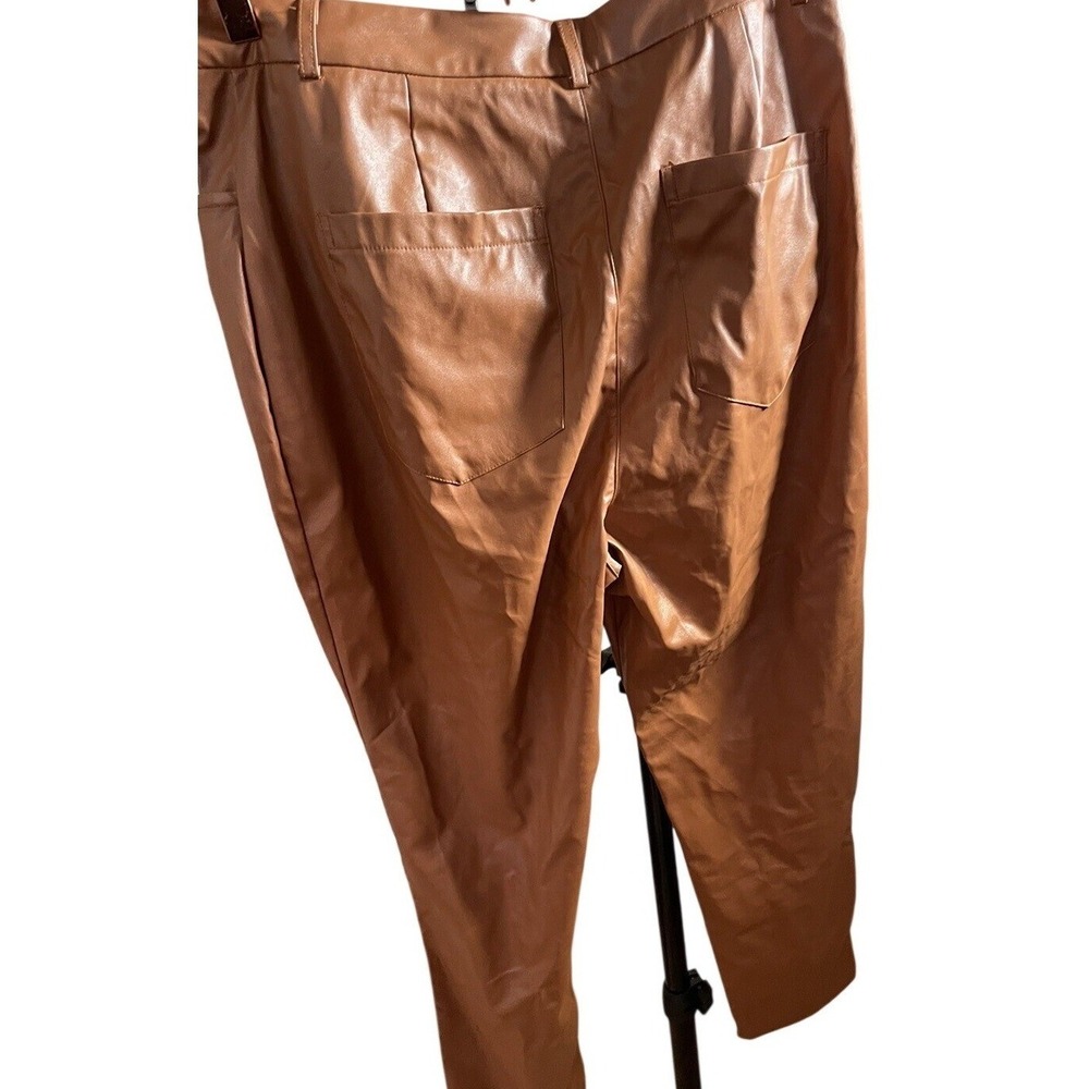 Boohoo Faux Leather Lace Up Front Pants Brown‎ Women's Size 10 - Picture 3 of 4